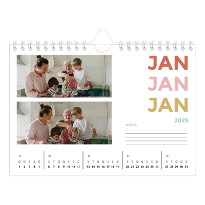Calendário A5 horizontal — Tipo de letra colorida [Janeiro]