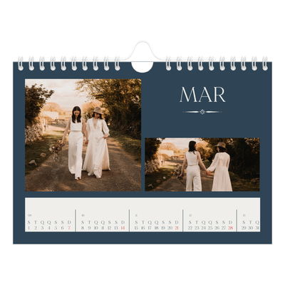 Calendário A5 horizontal — Ardósia e serifas [Março]