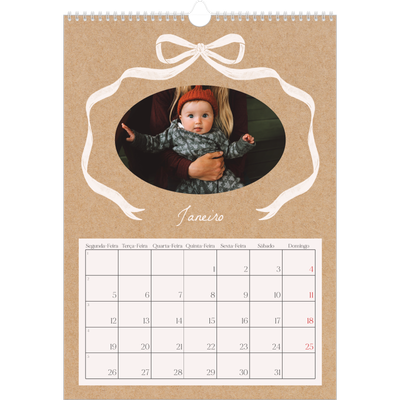 Calendário A3 — Papel kraft e laço [Janeiro]