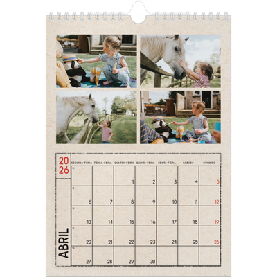 Calendário fotográfico A4 — Efeito de carimbo de artesanato [Abril]