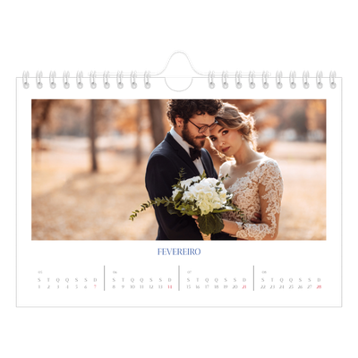 Calendário A5 horizontal — Clássico cobalto [Fevereiro]