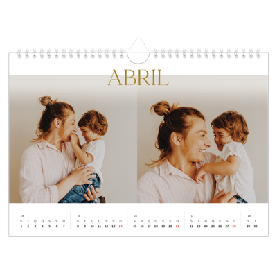 Calendário A4 horizontal — Texto dourado grande [Abril]