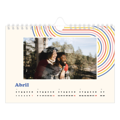 Calendário A5 horizontal — Linhas retro [Abril]