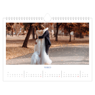 Calendário A4 horizontal — Clássico cobalto [Março]