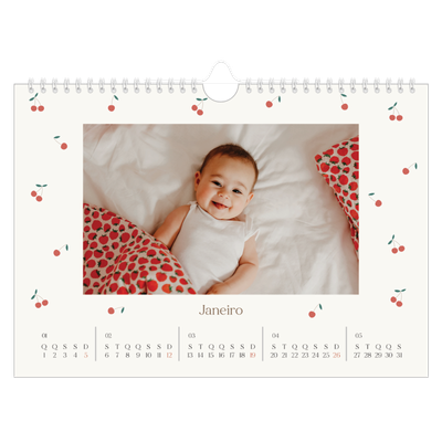 Calendário A4 horizontal — Felicidade de cereja [Janeiro]