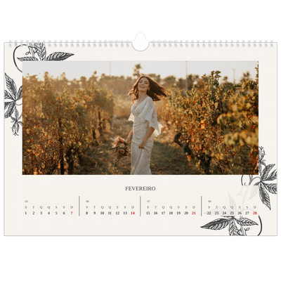 Calendário A3 Horizontal — Tinta e hera [Fevereiro]