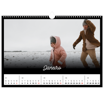 Calendário fotográfico horizontal A3 — Preto mínimo