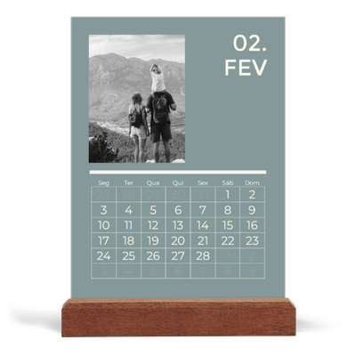 Calendário de mesa com suporte em madeira - vertical  — Contemporâneo arrojado [Fevereiro]