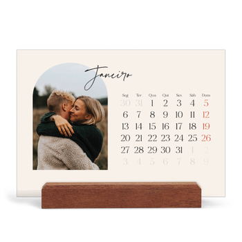 Calendário de mesa com suporte em madeira - horizontal — Arco das recordações