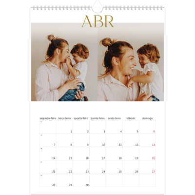 Calendário A3 — Texto dourado grande [Abril]