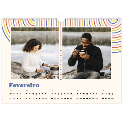 Calendário A3 Horizontal — Linhas retro [Fevereiro]