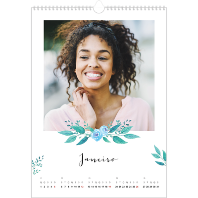 Calendário A3 — Ilustrações de flores [Janeiro]