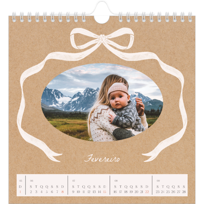 Calendário quadrado — Papel kraft e laço [Fevereiro]