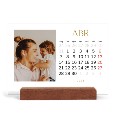 Calendário de mesa com suporte em madeira - horizontal  — Texto dourado grande [Abril]
