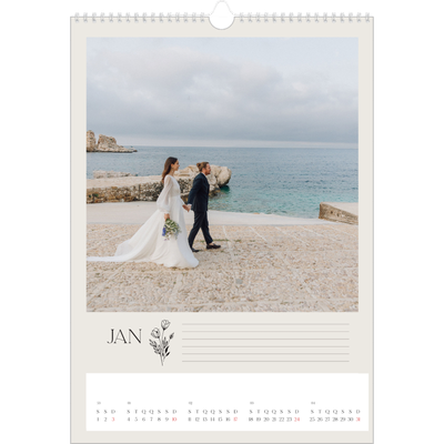 Calendário A3 — Iniciais em flor [Janeiro]