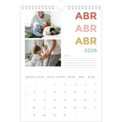 Calendário fotográfico A4 — Tipo de letra colorida [Abril]