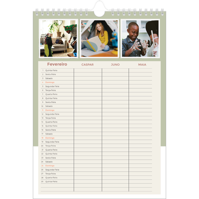 Agenda familiar A4 — Molduras em tons de terra Planner - Família de 3 [Fevereiro]