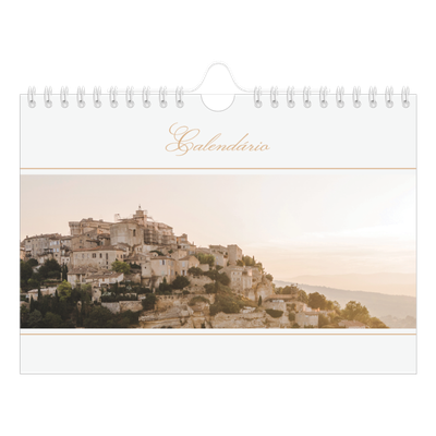 Calendário A5 horizontal — Faixa de script dourada [capa]