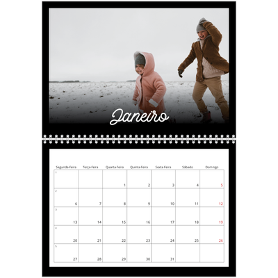 Calendário A4 duplo — Preto mínimo [Janeiro]