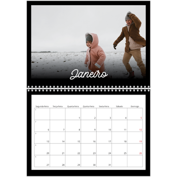 Calendário fotográfico duplo A4 — Preto mínimo