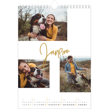 Calendário fotográfico A4 — Marcador dourado