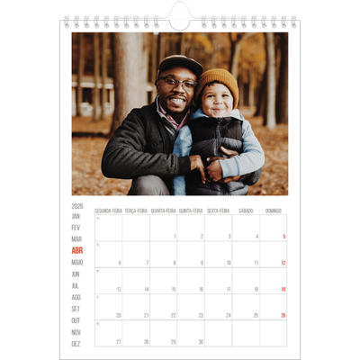 Calendário fotográfico A4 — Destaques vermelhos [Abril]