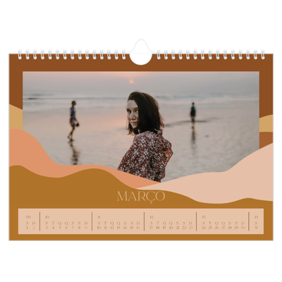 Calendário A4 horizontal — Montanhas neutras [Março]