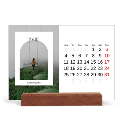 Calendário de mesa com suporte em madeira - horizontal  — O arco aberto [Janeiro]