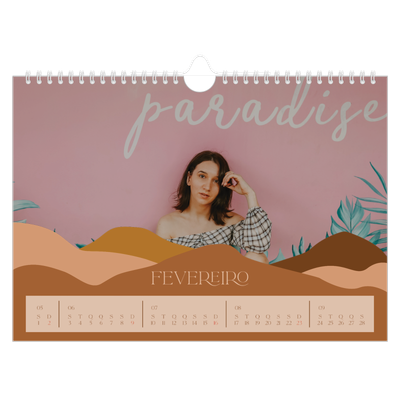 Calendário A4 horizontal — Montanhas neutras [Fevereiro]