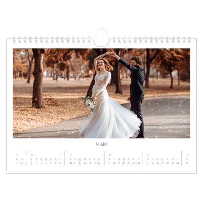 Calendário A4 horizontal — Clássico cobalto [Maio]