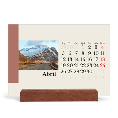 Calendário de mesa com suporte em madeira - horizontal  — Vistas do mundo [Abril]