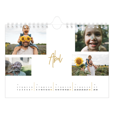Calendário A5 horizontal — Marcador dourado [Abril]