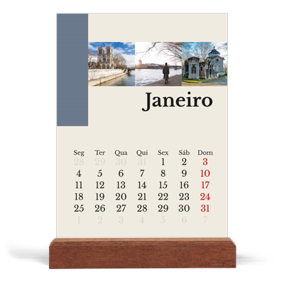 Calendário de mesa com suporte em madeira - vertical  — Vistas do mundo [Janeiro]