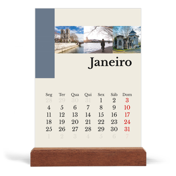 Calendário de mesa com suporte em madeira - vertical — Vistas do mundo