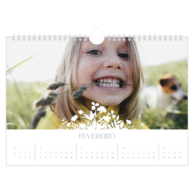 Calendário A4 horizontal — Motivo floral [Fevereiro]
