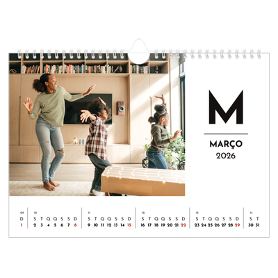 Calendário A4 horizontal — Destaque da letra [Março]