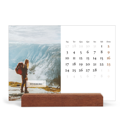 Calendário de mesa com suporte em madeira - horizontal  — Calendário clássico [Fevereiro]