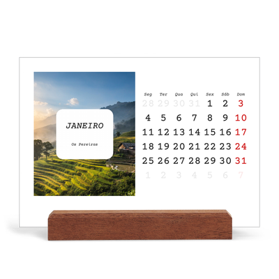 Calendário de mesa com suporte em madeira - horizontal  — A história completa [Janeiro]