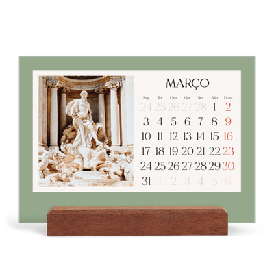 Calendário de mesa com suporte em madeira - horizontal  — Cores clássicas [Março]