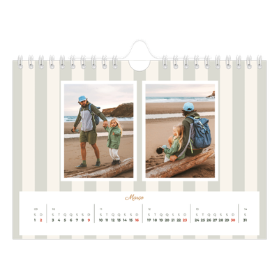 Calendário A5 horizontal — Escrita e riscas [Março]