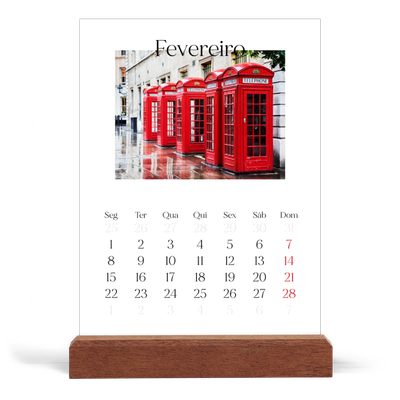 Calendário de mesa com suporte em madeira - vertical  — O meu diário de viagem [Fevereiro]