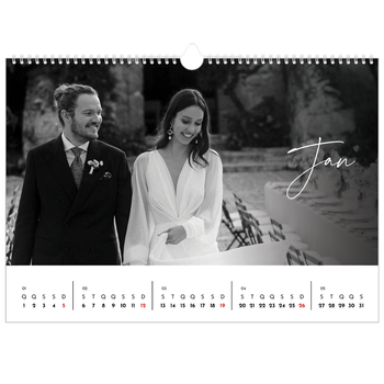 Calendário fotográfico horizontal A3 — Escrita elegante