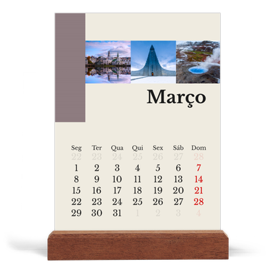 Calendário de mesa com suporte em madeira - vertical  — Vistas do mundo [Março]