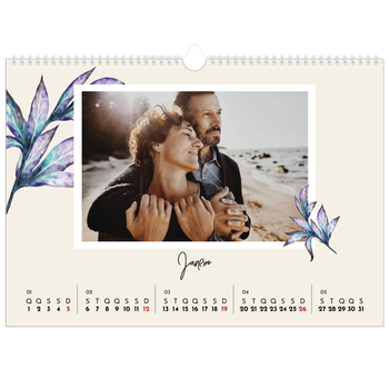 Calendário fotográfico horizontal A3 — Flores pintadas