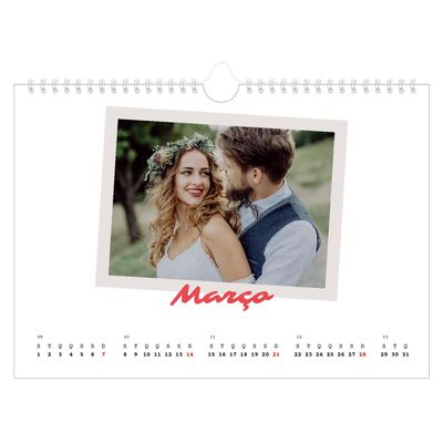 Calendário A4 horizontal — Assinado a carmim [Março]
