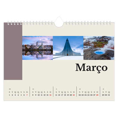 Calendário A4 horizontal — Vistas do mundo [Março]