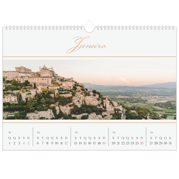 Calendário fotográfico horizontal A3 — Faixa de script dourada