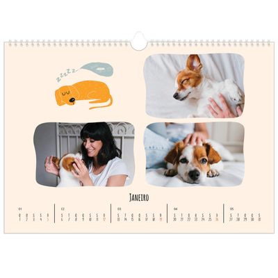 Calendário A3 Horizontal — Patas de cão e garatujas [Janeiro]