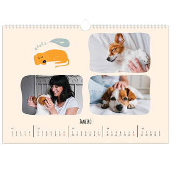 Calendário fotográfico horizontal A3 — Patas de cão e garatujas