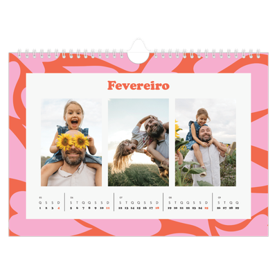 Calendário A4 horizontal — Jogar com o padrão [Fevereiro]